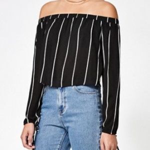 Kendall & Kylie Stripe Off the Shoulder Top